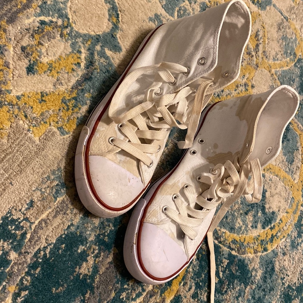 White high top shoes, barely worn, coffee stains